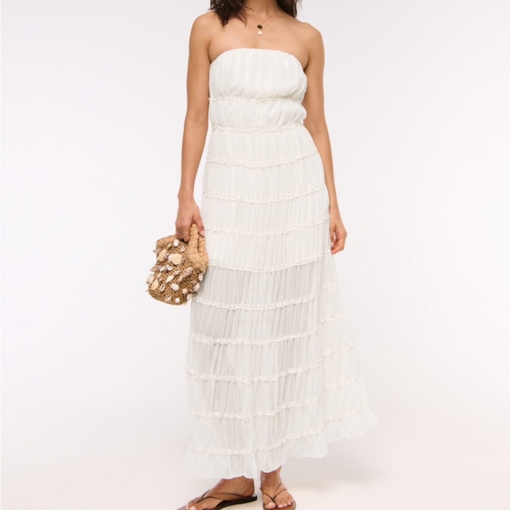 Abercrombie & Fitch Cream Strapless Maxi Dress